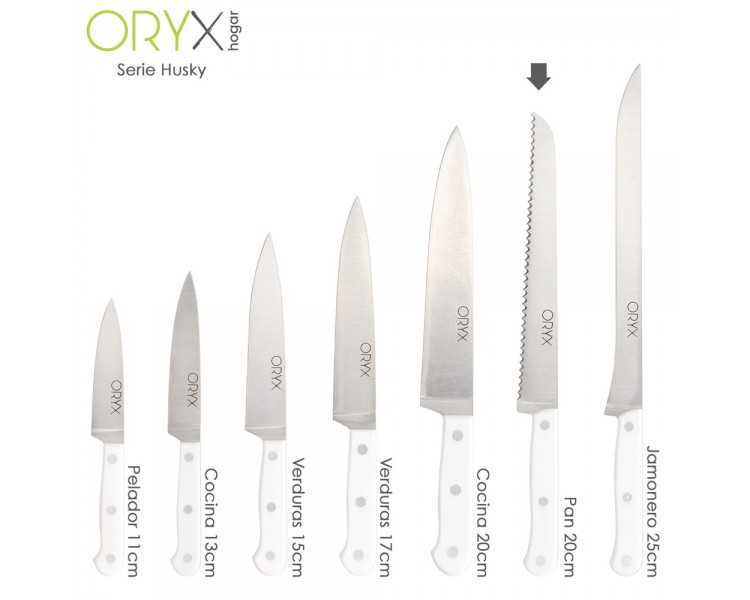 Cuchillo Husky Panero 21 cm. Hoja Acero Inoxidable, Cuchillo Pan , Cuchillo Cortar Pan Mango Ergonomico Blanco