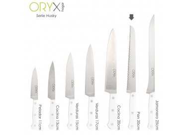 Cuchillo Husky Panero 21 cm. Hoja Acero Inoxidable, Cuchillo Pan , Cuchillo Cortar Pan Mango Ergonomico Blanco
