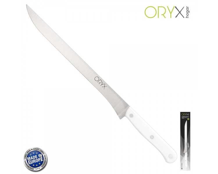 Cuchillo Husky Jamonero 25 cm. Hoja Acero Inoxidable, Cuchillo Jamon, Cuchillo Cortar Jamon Mango Ergonomico Blanco