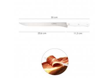 Cuchillo Husky Jamonero 25 cm. Hoja Acero Inoxidable, Cuchillo Jamon, Cuchillo Cortar Jamon Mango Ergonomico Blanco