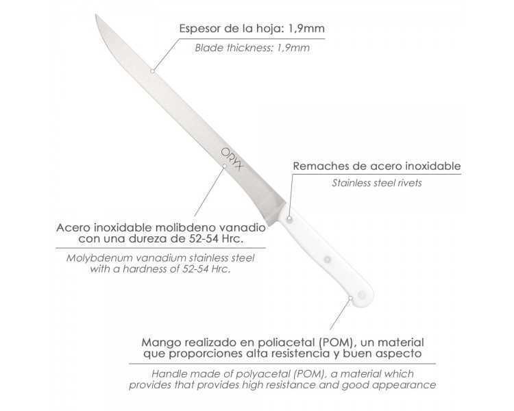 Cuchillo Husky Jamonero 25 cm. Hoja Acero Inoxidable, Cuchillo Jamon, Cuchillo Cortar Jamon Mango Ergonomico Blanco