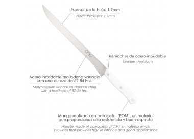 Cuchillo Husky Jamonero 25 cm. Hoja Acero Inoxidable, Cuchillo Jamon, Cuchillo Cortar Jamon Mango Ergonomico Blanco