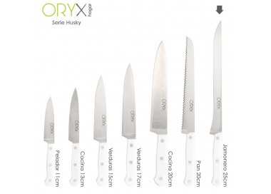 Cuchillo Husky Jamonero 25 cm. Hoja Acero Inoxidable, Cuchillo Jamon, Cuchillo Cortar Jamon Mango Ergonomico Blanco