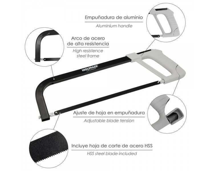 Arco Sierra Acero Con Empuñadura de Aluminio Angulo Corte Ajustable. Corta Acero, Aluminio, Madera, Plastico, Cobre