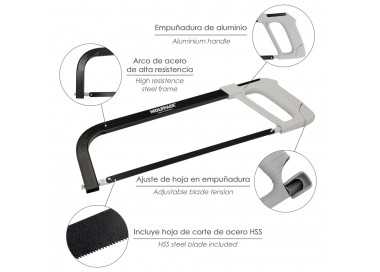 Arco Sierra Acero Con Empuñadura de Aluminio Angulo Corte Ajustable. Corta Acero, Aluminio, Madera, Plastico, Cobre