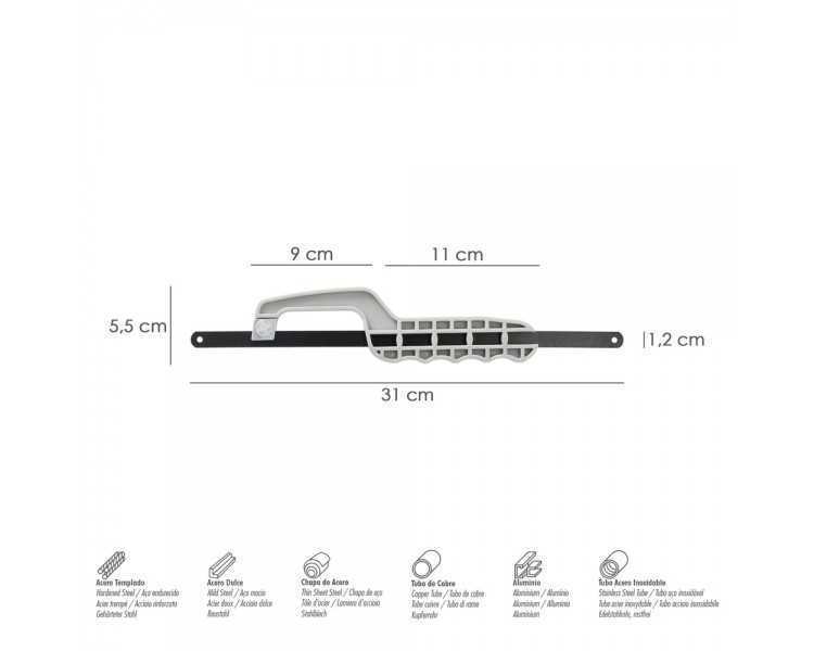 Mini Sierra Empuñadura Plastico Con Hoja 300 mm. Ajustable, Hoja Corte HSS, Serrucho, Segueta, Segueta, Mini Arco Sierra