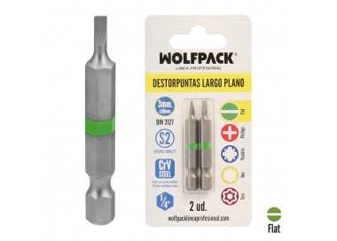 Puntas Destornillador Largo Plano 3 mm. (2 Piezas). Acero S2 al Cromo Vanadio. Puntas Hexagonales, Destorpuntas,