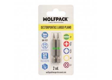 Puntas Destornillador Largo Plano 3 mm. (2 Piezas). Acero S2 al Cromo Vanadio. Puntas Hexagonales, Destorpuntas,