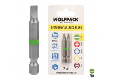 Puntas Destornillador Largo Plano 5 mm. (2 Piezas). Acero S2 al Cromo Vanadio. Puntas Hexagonales, Destorpuntas,