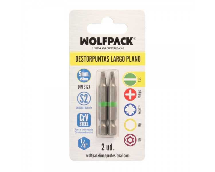 Puntas Destornillador Largo Plano 5 mm. (2 Piezas). Acero S2 al Cromo Vanadio. Puntas Hexagonales, Destorpuntas,