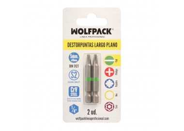 Puntas Destornillador Largo Plano 5 mm. (2 Piezas). Acero S2 al Cromo Vanadio. Puntas Hexagonales, Destorpuntas,