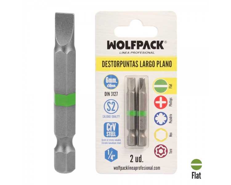 Puntas Destornillador Largo Plano 6 mm. (2 Piezas). Acero S2 al Cromo Vanadio. Puntas Hexagonales, Destorpuntas,