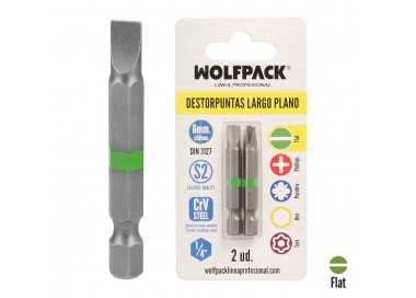 Puntas Destornillador Largo Plano 6 mm. (2 Piezas). Acero S2 al Cromo Vanadio. Puntas Hexagonales, Destorpuntas,