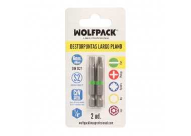 Puntas Destornillador Largo Plano 6 mm. (2 Piezas). Acero S2 al Cromo Vanadio. Puntas Hexagonales, Destorpuntas,