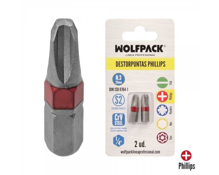 Puntas Destornillador Phillips Nº 3 (2 Piezas). Acero S2 al Cromo Vanadio. Puntas Hexagonales, Destorpuntas,