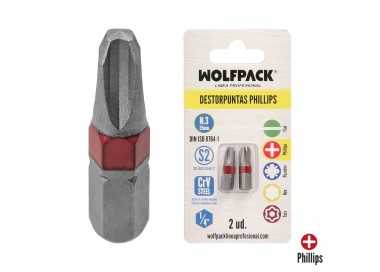 Puntas Destornillador Phillips Nº 3 (2 Piezas). Acero S2 al Cromo Vanadio. Puntas Hexagonales, Destorpuntas,