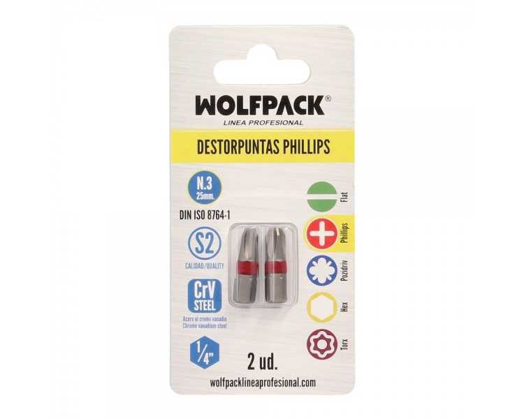 Puntas Destornillador Phillips Nº 3 (2 Piezas). Acero S2 al Cromo Vanadio. Puntas Hexagonales, Destorpuntas,