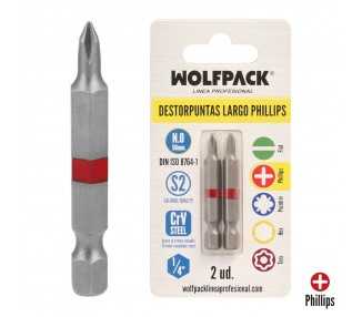 Puntas Largas Destornillador Phillips Nº 0 (2 Piezas). Acero S2 al Cromo Vanadio. Puntas Hexagonales, Destorpuntas,