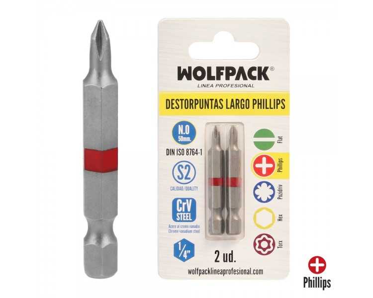 Puntas Largas Destornillador Phillips Nº 0 (2 Piezas). Acero S2 al Cromo Vanadio. Puntas Hexagonales, Destorpuntas,