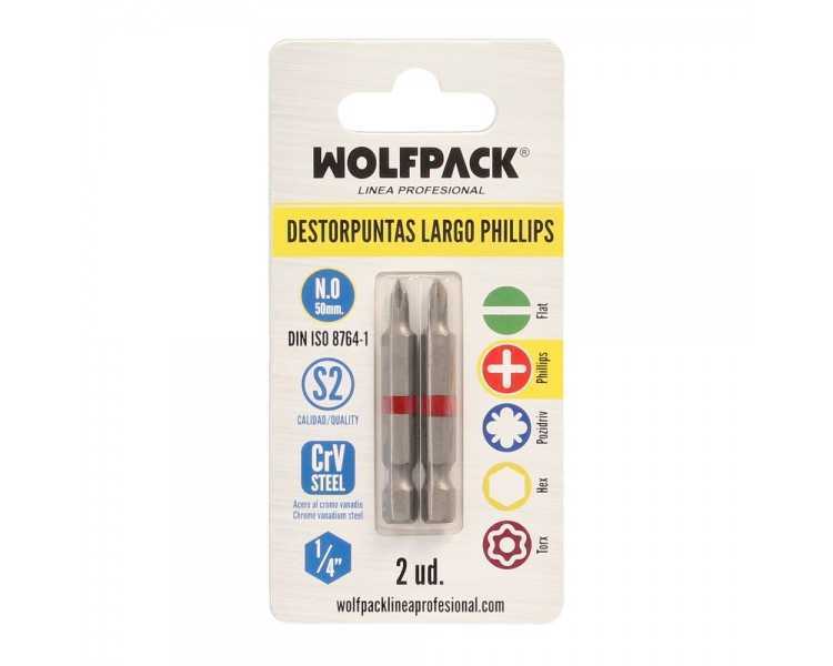 Puntas Largas Destornillador Phillips Nº 0 (2 Piezas). Acero S2 al Cromo Vanadio. Puntas Hexagonales, Destorpuntas,