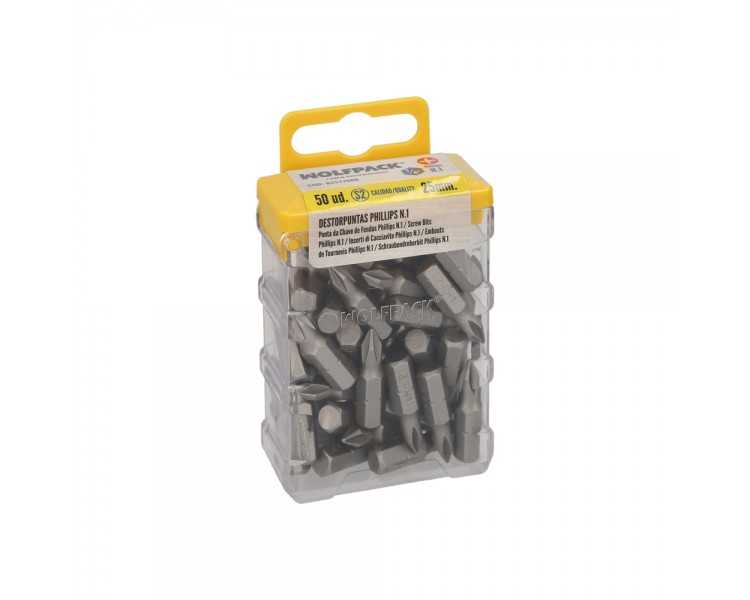 Puntas Destornillador Phillips Nº 1 (50 Piezas). Acero S2 al Cromo Vanadio. Puntas Hexagonales, Destorpuntas,