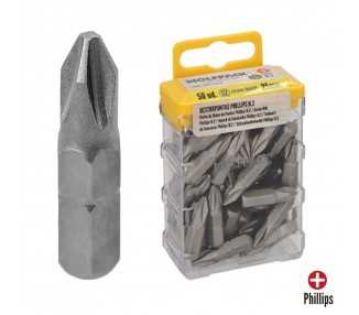 Puntas Destornillador Phillips Nº 2 (50 Piezas). Acero S2 al Cromo Vanadio. Puntas Hexagonales, Destorpuntas,