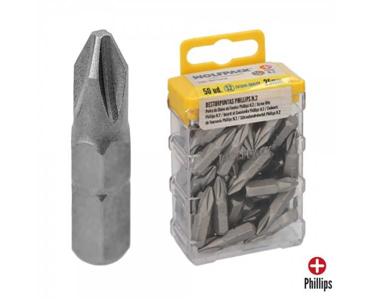 Puntas Destornillador Phillips Nº 2 (50 Piezas). Acero S2 al Cromo Vanadio. Puntas Hexagonales, Destorpuntas,