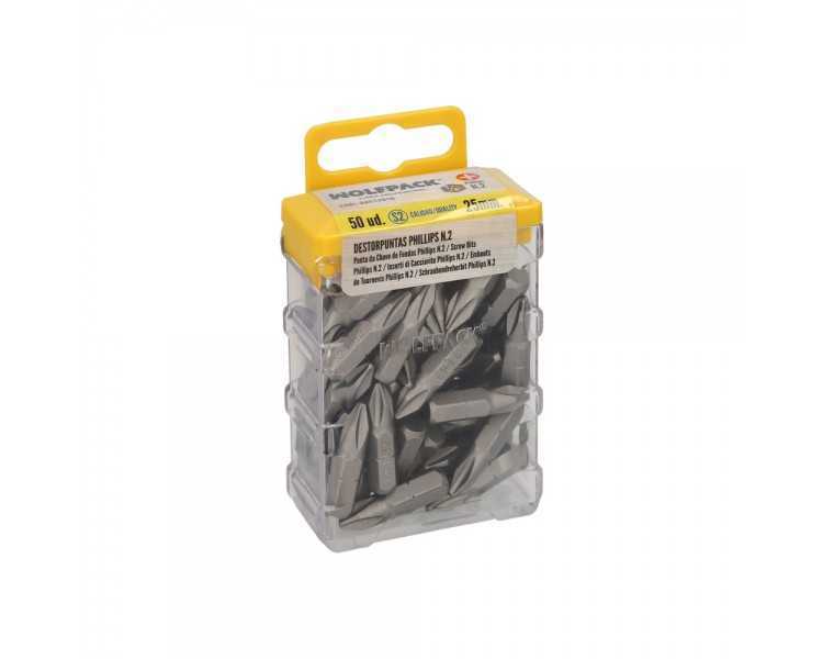 Puntas Destornillador Phillips Nº 2 (50 Piezas). Acero S2 al Cromo Vanadio. Puntas Hexagonales, Destorpuntas,