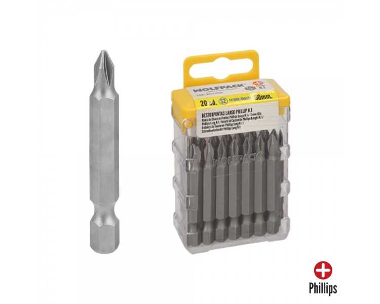 Puntas Largas Destornillador Phillips Nº 1 (20 Piezas). Acero S2 al Cromo Vanadio. Puntas Hexagonales, Destorpuntas,