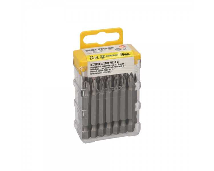 Puntas Largas Destornillador Phillips Nº 1 (20 Piezas). Acero S2 al Cromo Vanadio. Puntas Hexagonales, Destorpuntas,