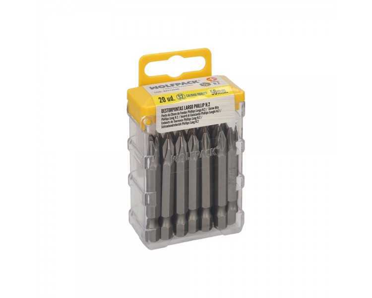 Puntas Largas Destornillador Phillips Nº 2 (20 Piezas). Acero S2 al Cromo Vanadio. Puntas Hexagonales, Destorpuntas,