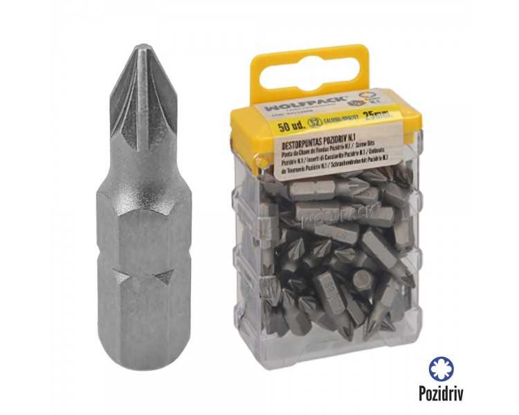 Puntas Destornillador Pozidriv Nº 1 (50 Piezas). Acero S2 al Cromo Vanadio. Puntas Hexagonales, Destorpuntas,