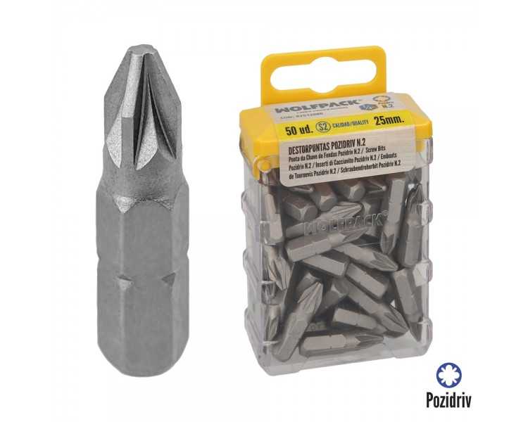 Puntas Destornillador Pozidriv Nº 2 (50 Piezas). Acero S2 al Cromo Vanadio. Puntas Hexagonales, Destorpuntas,