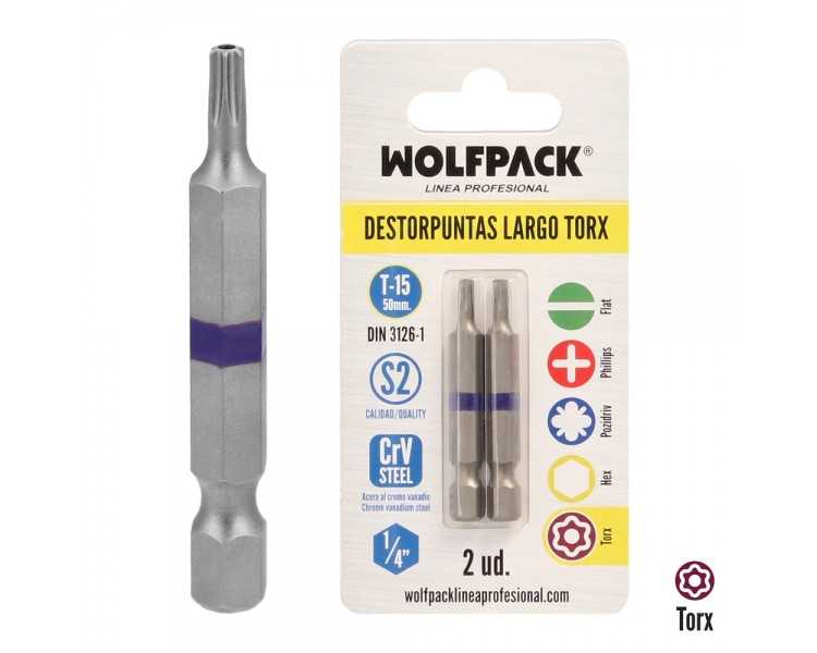 Puntas Largas Destornillador Torx T15 (2 Piezas). Acero S2 al Cromo Vanadio. Puntas Hexagonales, Destorpuntas,