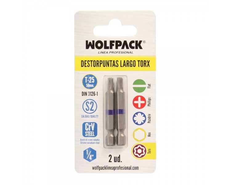 Puntas Largas Destornillador Torx T25 (2 Piezas). Acero S2 al Cromo Vanadio. Puntas Hexagonales, Destorpuntas,