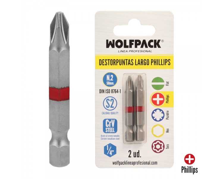 Puntas Largas Destornillador Phillips Nº 2 (2 Piezas). Acero S2 al Cromo Vanadio. Puntas Hexagonales, Destorpuntas,