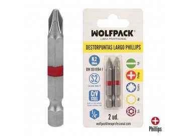 Puntas Largas Destornillador Phillips Nº 2 (2 Piezas). Acero S2 al Cromo Vanadio. Puntas Hexagonales, Destorpuntas,