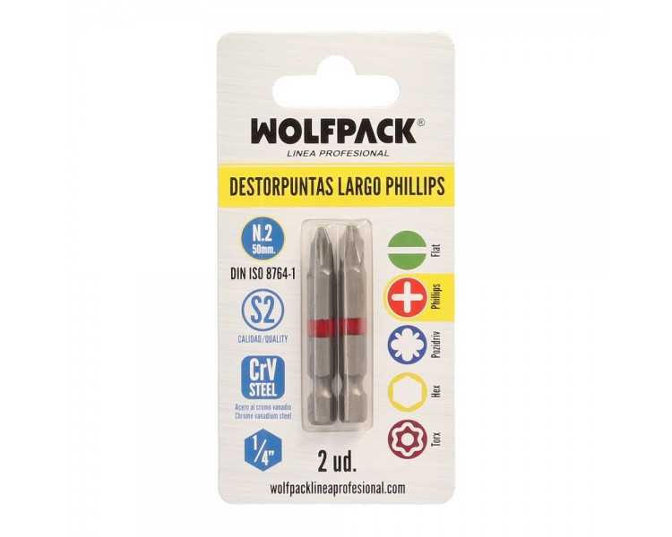 Puntas Largas Destornillador Phillips Nº 2 (2 Piezas). Acero S2 al Cromo Vanadio. Puntas Hexagonales, Destorpuntas,