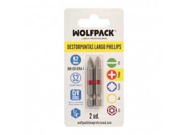 Puntas Largas Destornillador Phillips Nº 2 (2 Piezas). Acero S2 al Cromo Vanadio. Puntas Hexagonales, Destorpuntas,