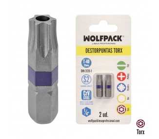 Puntas Destornillador Torx 40 Inviolable (2 Piezas). Acero S2 al Cromo Vanadio. Puntas Hexagonales, Destorpuntas,