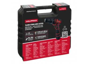 Taladro Atornillador 12 V. Con 2 Velocidades y Percutor. Bateria 1.300 mAh. Par Apriete 35 Nm.