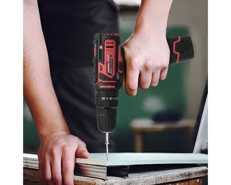 Taladro Atornillador 12 V. Con 2 Velocidades y Percutor. Bateria 1.300 mAh. Par Apriete 35 Nm.