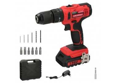 Taladro Atornillador 20 V. Con 2 Velocidades y Percutor. Bateria 2 Ah. Par Apriete 35 Nm.