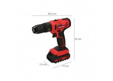 Taladro Atornillador 20 V. Con 2 Velocidades y Percutor. Bateria 2 Ah. Par Apriete 35 Nm.
