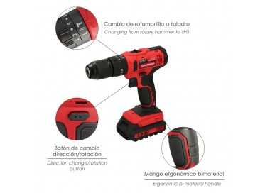 Taladro Atornillador 20 V. Con 2 Velocidades y Percutor. Bateria 2 Ah. Par Apriete 35 Nm.