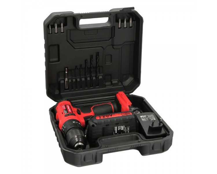 Taladro Atornillador 20 V. Con 2 Velocidades y Percutor. Bateria 2 Ah. Par Apriete 35 Nm.