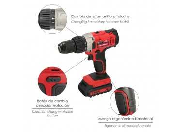 Taladro Atornillador 20 V. Con 2 Velocidades y Percutor. Bateria 2 Ah. Par Apriete 50 Nm.