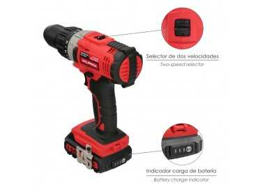 Taladro Atornillador 20 V. Con 2 Velocidades y Percutor. Bateria 2 Ah. Par Apriete 50 Nm.