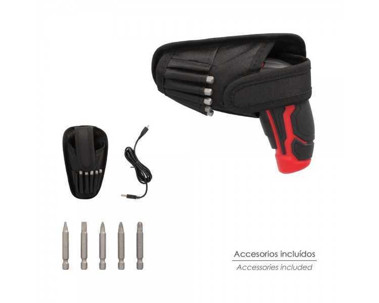 Atornillador 4 V. Con Led, Funda y 5 Destorpuntas, Bateria Recargable USB