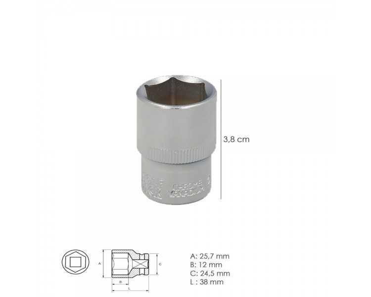 Llave Vaso 1/2" Hexagonal 20 mm. Perfil de 6 caras. Acero Cromo Vanadio, Aristas Redondas